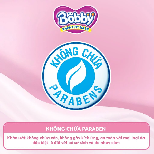 Khăn ướt Bobby Care hương thơm nhẹ nhàng 100 miếng/gói (Hồng) 