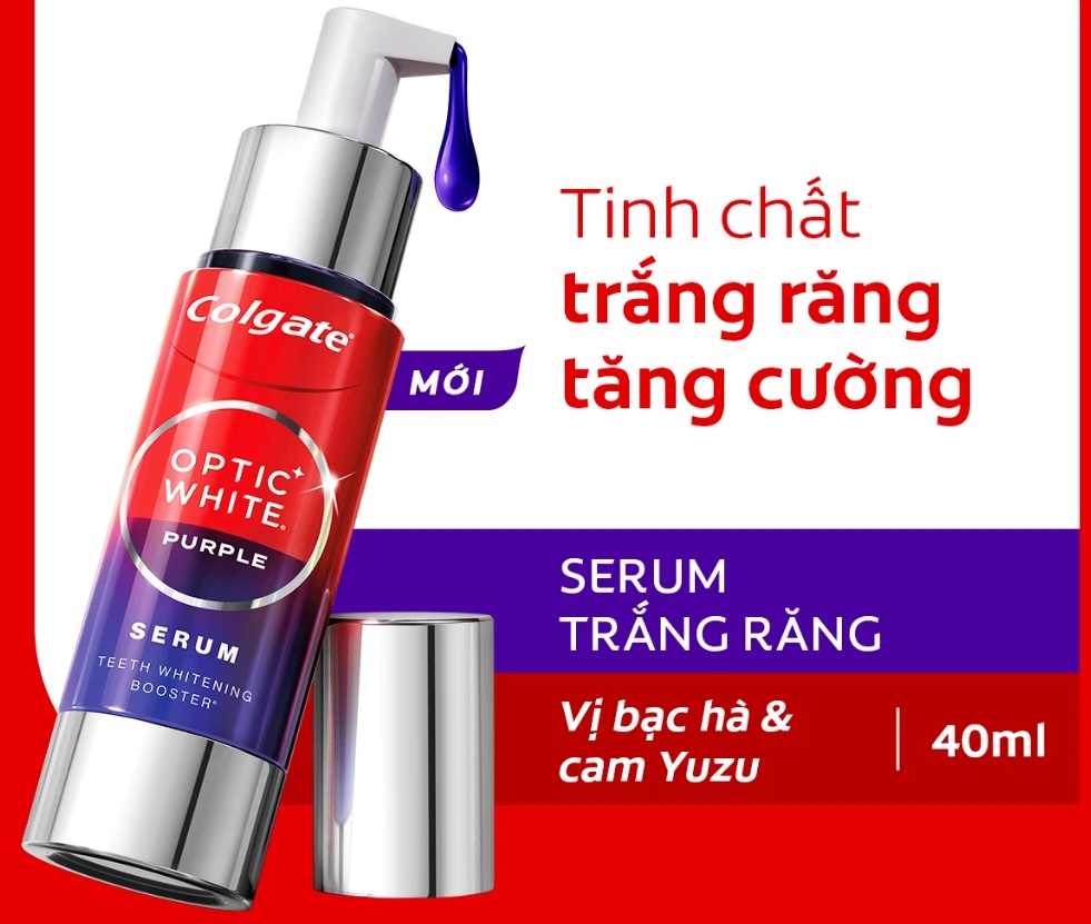  Tinh chất trắng răng tăng cường Colgate Optic White Purple Serum-Trung hòa sắc vàng, rạng rỡ tức thì 40ML 