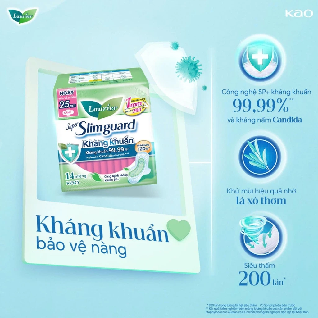  Băng vệ sinh Laurier Siêu Mỏng 1mm Kháng khuẩn 25cm 7 miếng 