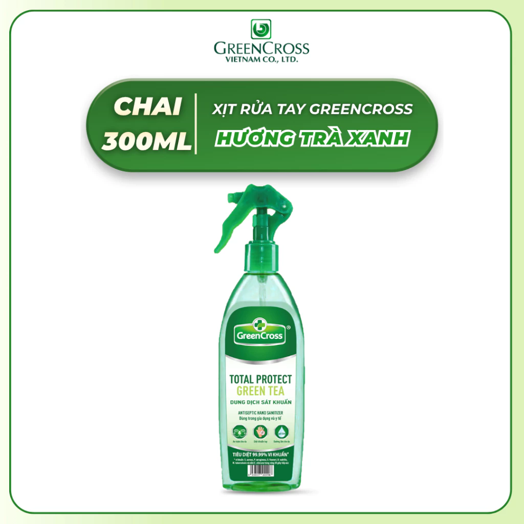  Nước Rửa Tay Khô Green Cross 300ml Dạng Xịt – Diệt Khuẩn 99,9%, Kháng Khuẩn Hiệu Quả 