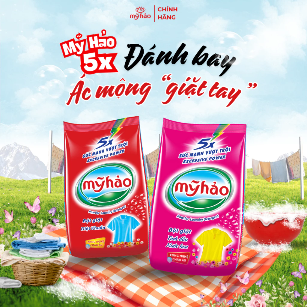  Bột Giặt 5X Đậm Đặc Mỹ Hảo Công Nghệ Châu Âu Nhanh Hòa Tan Trong Mọi Nguồn Nước Túi 3 - 6KG 