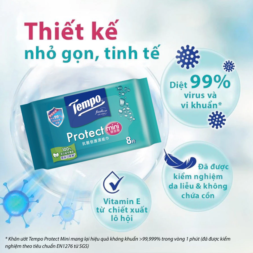  Khăn Uớt Mini Tempo Protect Ngăn Ngừa Vi Khuẩn Cao Cấp An Toàn 