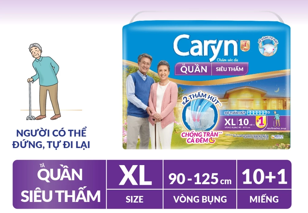  Tã/Bỉm Quần Người Lớn Caryn siêu thấm dành Cho Người Già Size XL 10 miếng 