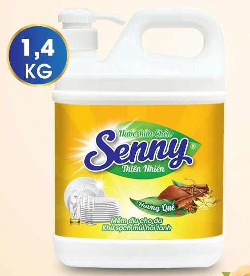  Nước Rửa Chén Dầu Rửa Bát Senny Hương Quế Khử Mùi Tanh Loại Bỏ Dầu Mỡ Sạch Bóng Trong 1 Lần Rửa Dạng Vòi Xịt 1,4Kg 