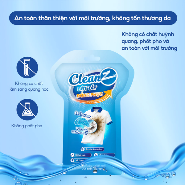  Bột Tẩy Đồng Phục CleanZ Đánh Bay Vết Bẩn, Ố Màu Giúp Làm Sạch Quần Áo Như Mới 