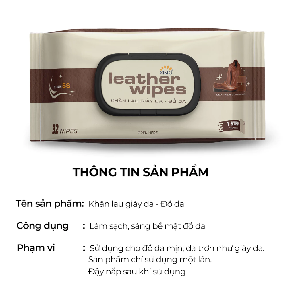  Khăn lau giày da đồ da cao cấp Ximo Leather Wipes 32 khăn, Khăn làm sạch giày nhanh chóng tiện lợi 