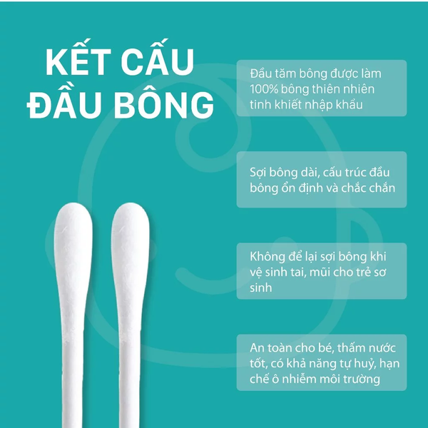  Hộp Tăm Bông 2 Đầu Kháng Khuẩn Cho Bé Niva Bhp2 – 400 Que, 100% Bông Tự Nhiên, An Toàn và Mềm Mại 