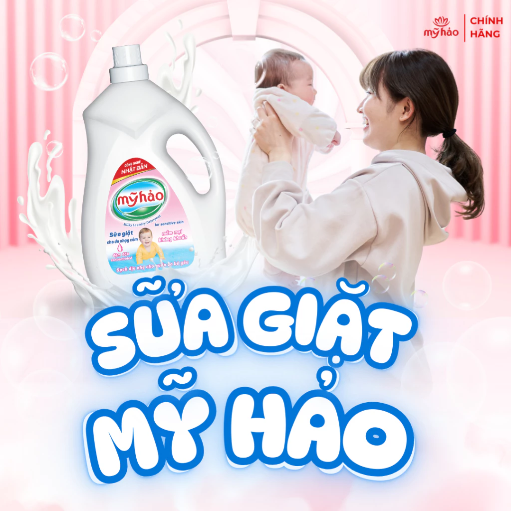  Nước Giặt Dạng Sữa Mỹ Hảo Sạch Dịu Êm Cho Quần Áo Em Bé Da Nhạy Cảm Bình 1.8 KG - 3.5 KG 