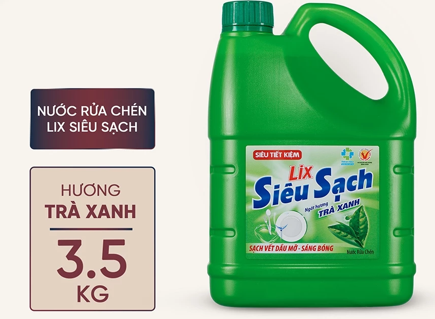  Nước Rửa Chén Lix Siêu Sạch Hương Trà Xanh/Chanh 3.5Kg thơm dịu sạch bóng vết dầu mỡ 