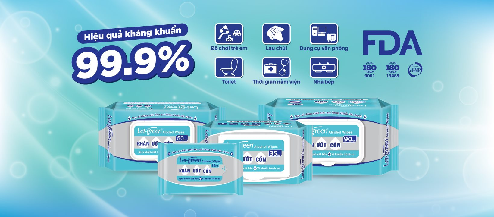  Khăn Ướt Cồn LET-GREEN 35 Miếng/Bao 