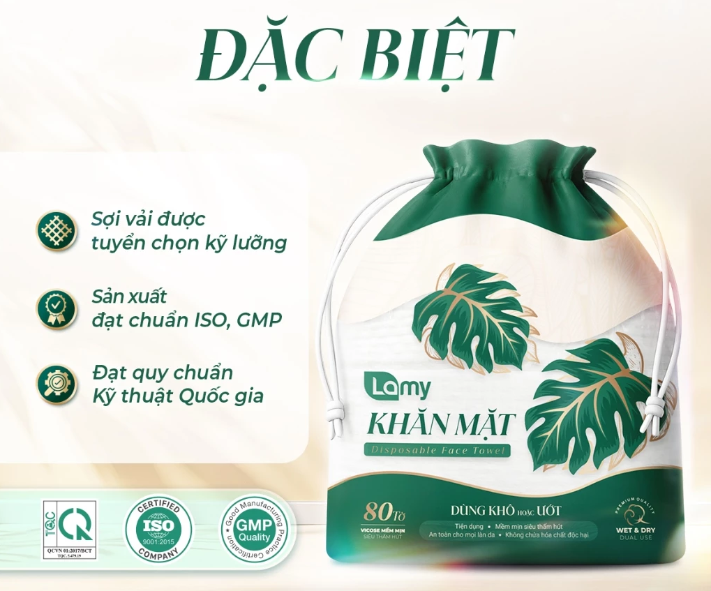  Khăn mặt khô đa năng Lamy túi rút 80 khăn không mùi mềm dai thấm hút tốt 