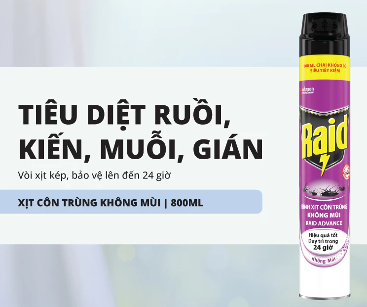  RAID Bình Xịt Côn Trùng, Xịt Muỗi Bảo Vệ Dài Lâu Hiệu Quả Tốt Duy Trì Trong 24h 800ml 