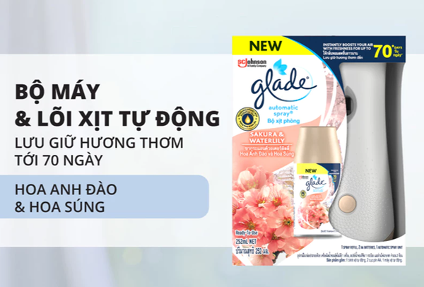  Bộ Máy & Lõi Xịt Thơm Phòng Tự Động GLADE Lưu Hương Tự Nhiên Đến 70 ngày 252ml 
