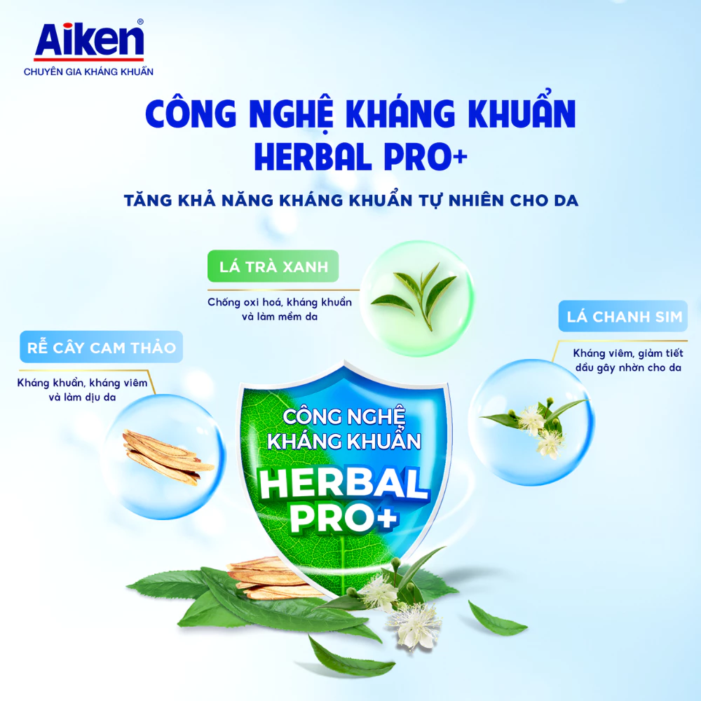  Sữa tắm sạch khuẩn Aiken thảo mộc Dưỡng ẩm mềm mịn, Ngừa mụn sáng da 845g 