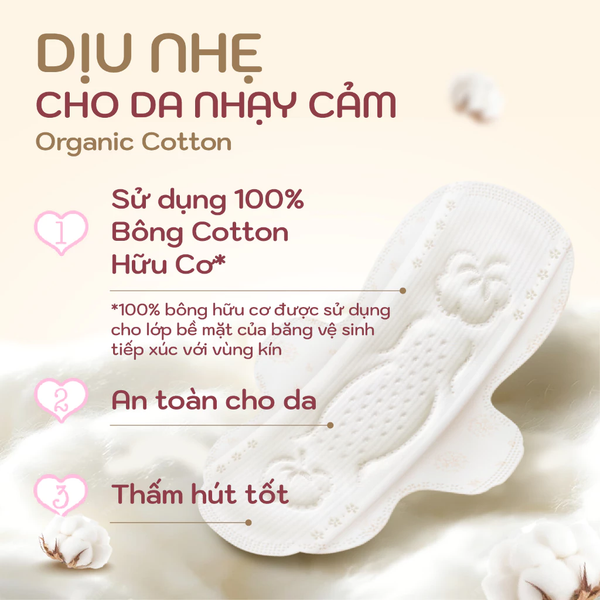  Băng vệ sinh mỏng có cánh Sofy Organic 23cm 100% Cotton 15 miếng 