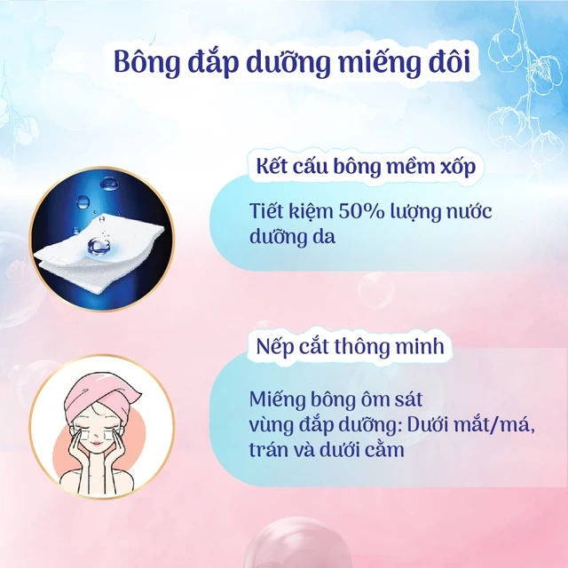  Bông tẩy trang Silcot đắp dưỡng miếng đôi 40 miếng/hộp 