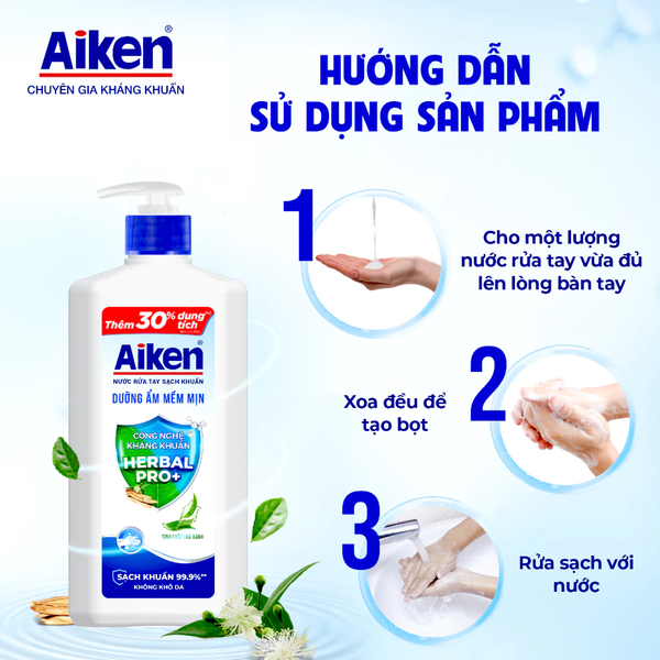  Nước rửa tay Aiken Sạch khuẩn Dưỡng ẩm, Khử mùi 494g 