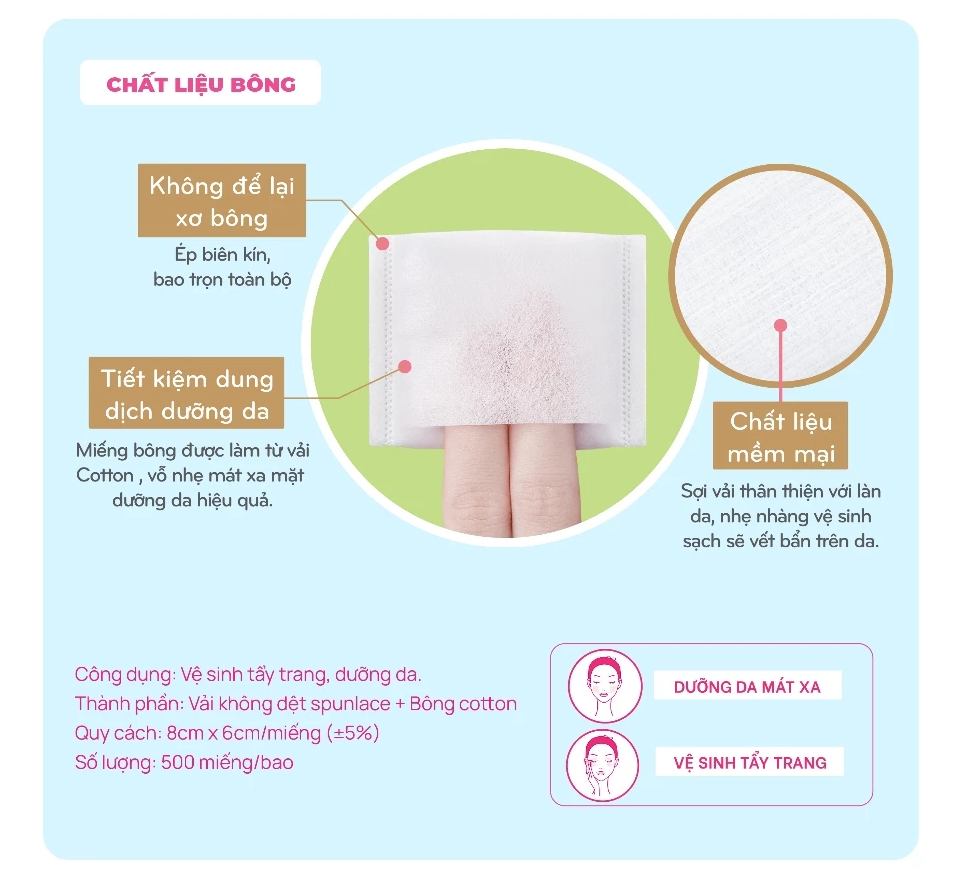  Bông Tẩy Trang Puffme Dạng Túi 6x8cm 500 Miếng/Bao 
