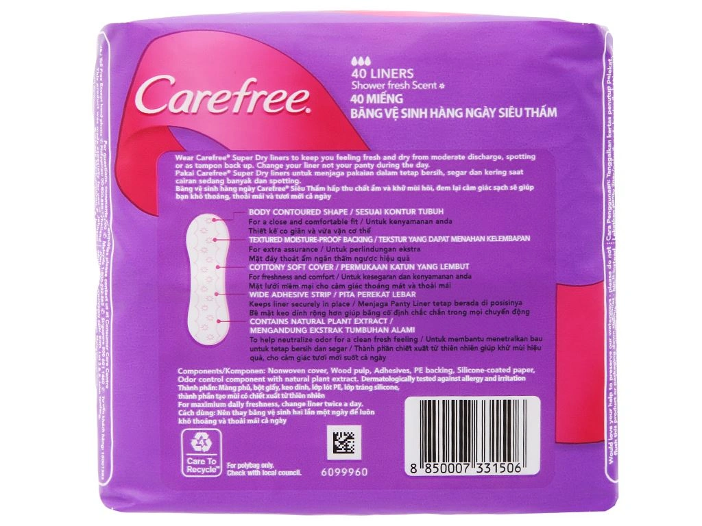  Băng vệ sinh hàng ngày Carefree siêu thấm 40 miếng 