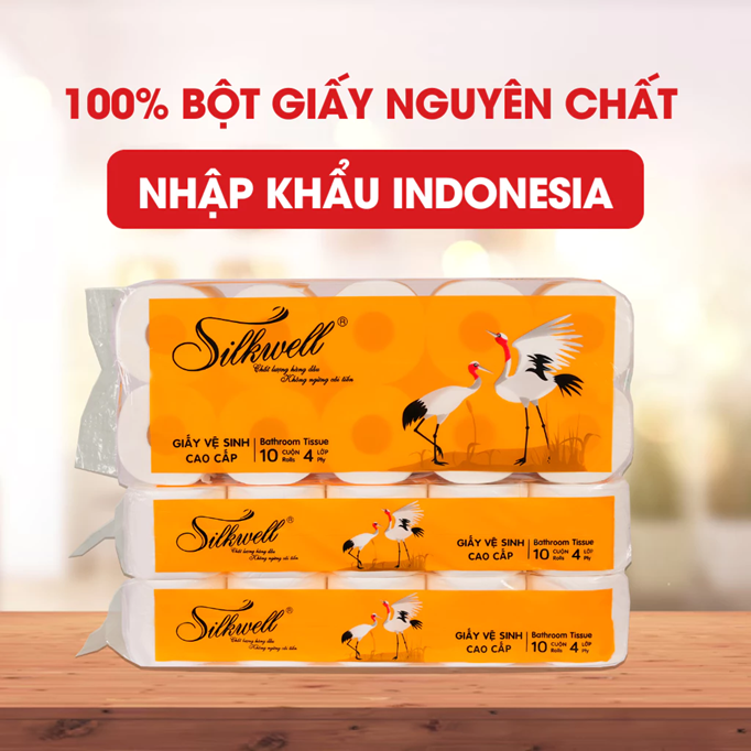  Giấy vệ sinh Sếu 10 cuộn 4 lớp mềm mịn siêu dai chính hãng 
