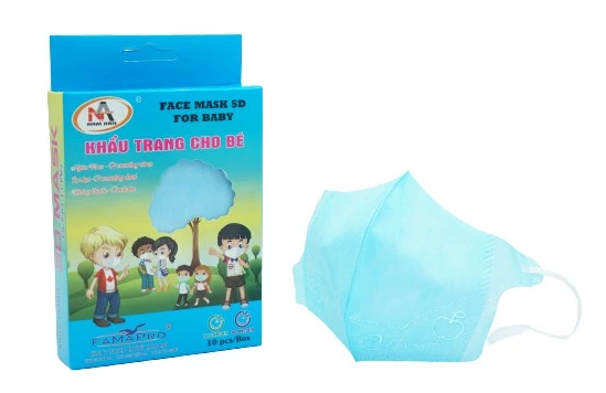  Khẩu trang y tế trẻ em 3 lớp Famapro 5D BABY cho bé (dưới 16kg) 10 cái/hộp 