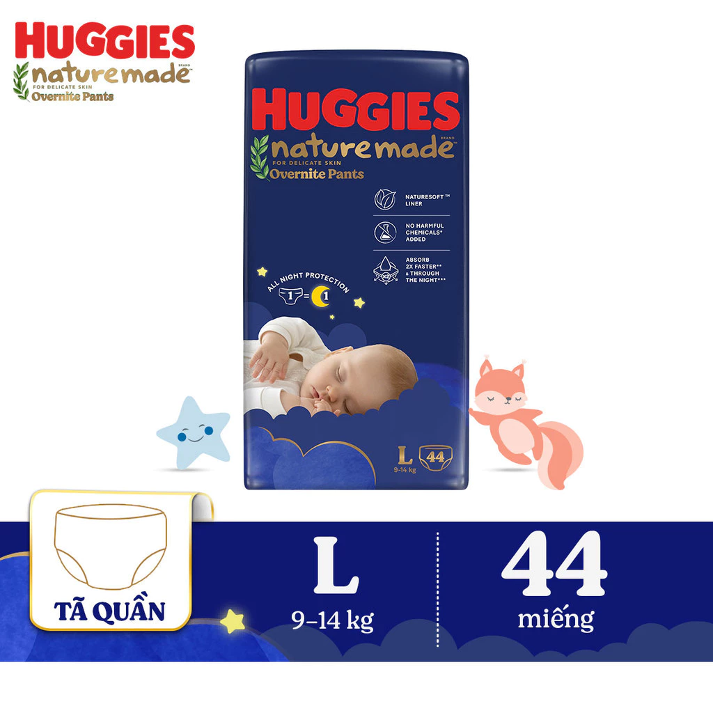  Tã quần Huggies Naturemade ban đêm M58/L44/XL38/XXL26 