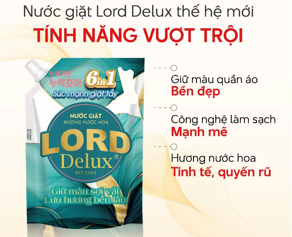 Nước Giặt Xả LORD Delux Hương Nước Hoa Đậm Đặc Sạch Khuẩn Lưu Hương Thơm Cực Lâu 72H An Toàn Cho Da Túi 3 kg 