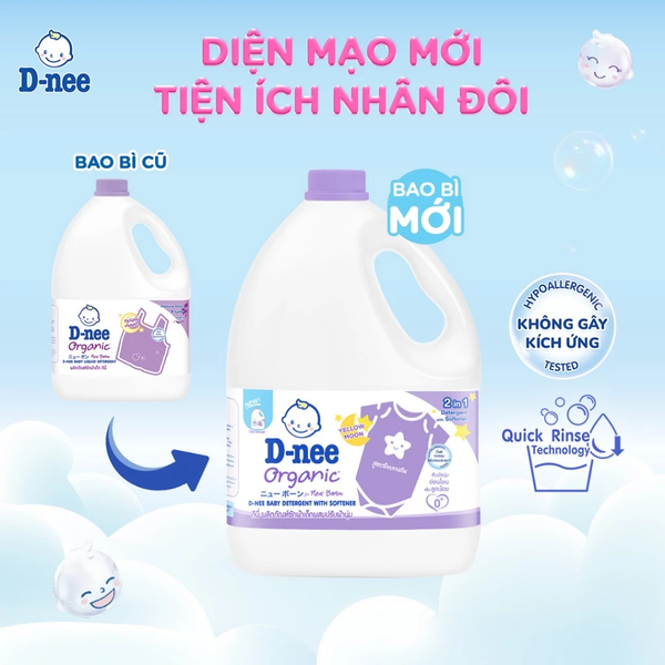  Nước giặt xả quần áo em bé 2 trong 1 D-nee Tím 2600 ML 