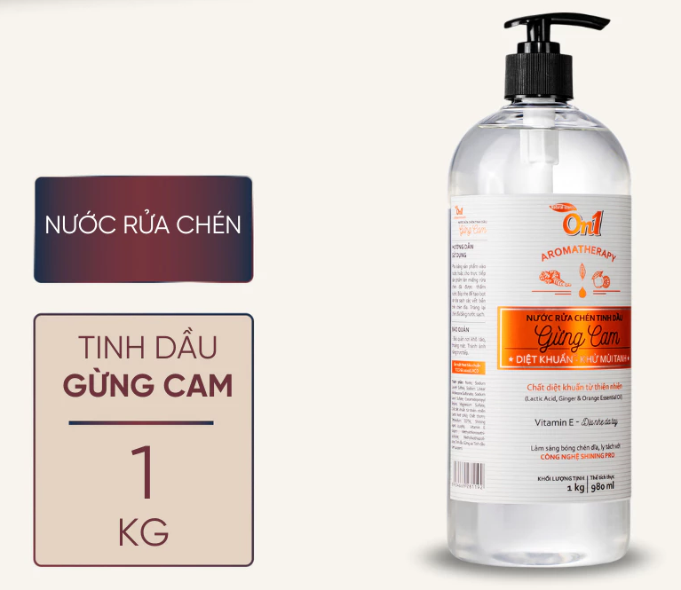  Nước rửa chén On1 tinh dầu gừng cam/gừng sả 500g-1Kg rửa bát đánh bay dầu mỡ bảo vệ da tay 