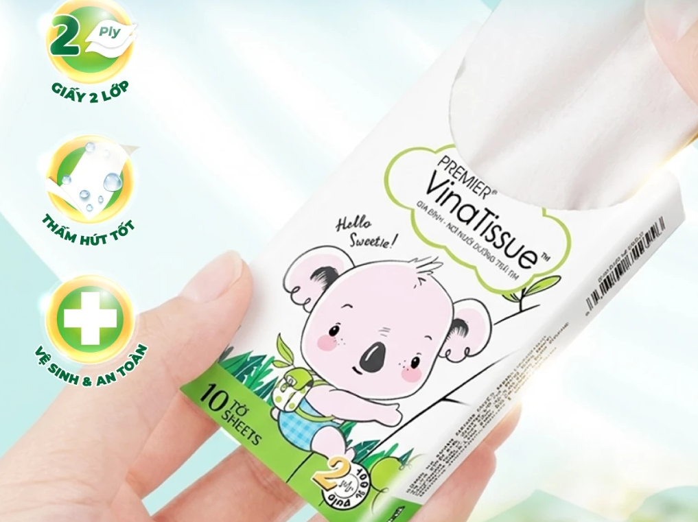  Khăn giấy bỏ túi đa năng PREMIER VinaTissue, 2 lớp - 100% bột giấy nguyên sinh, không chất tẩy 12 gói/lốc 
