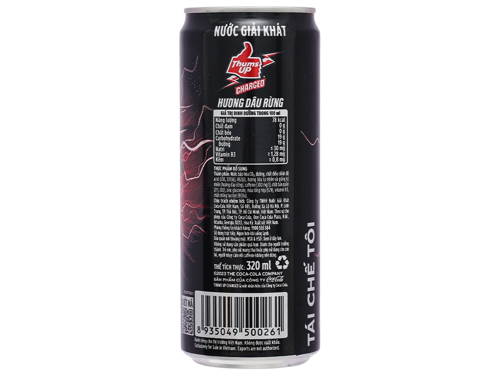  Nước Tăng Lực Giải Khát Thums Up Hương Dâu Rừng 320ml /Lon 