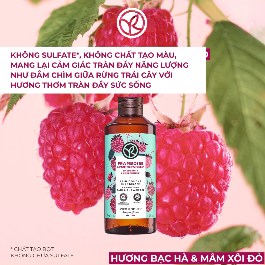  Sữa tắm dạng gel hương mâm xôi đỏ & bạc hà Yves Rocher Shower Gel Raspberry Peppermint 400ml 