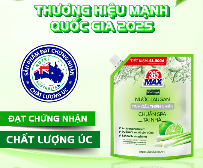  Túi Nước Lau Sàn 365 Max Botany Tinh Dầu Sả Chanh 3.6 Lít Làm sạch bóng sàn nhà, an toàn cho da bé 