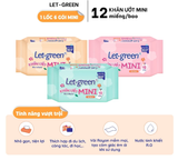  Khăn ướt mini tiện lợi Let-Green 12 miếng/gói 6 gói/lốc - nhỏ gọn vệ sinh - dễ mang theo khi đi làm, du lịch 