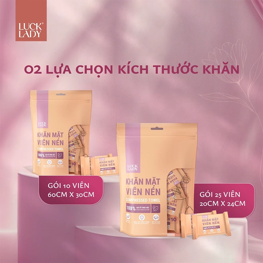  Khăn Nén Cao Cấp Luck Lady Nhỏ Gọn Mang Đi Du Lịch, Công Tác Tiện Lợi Gói 10, 25 Viên 