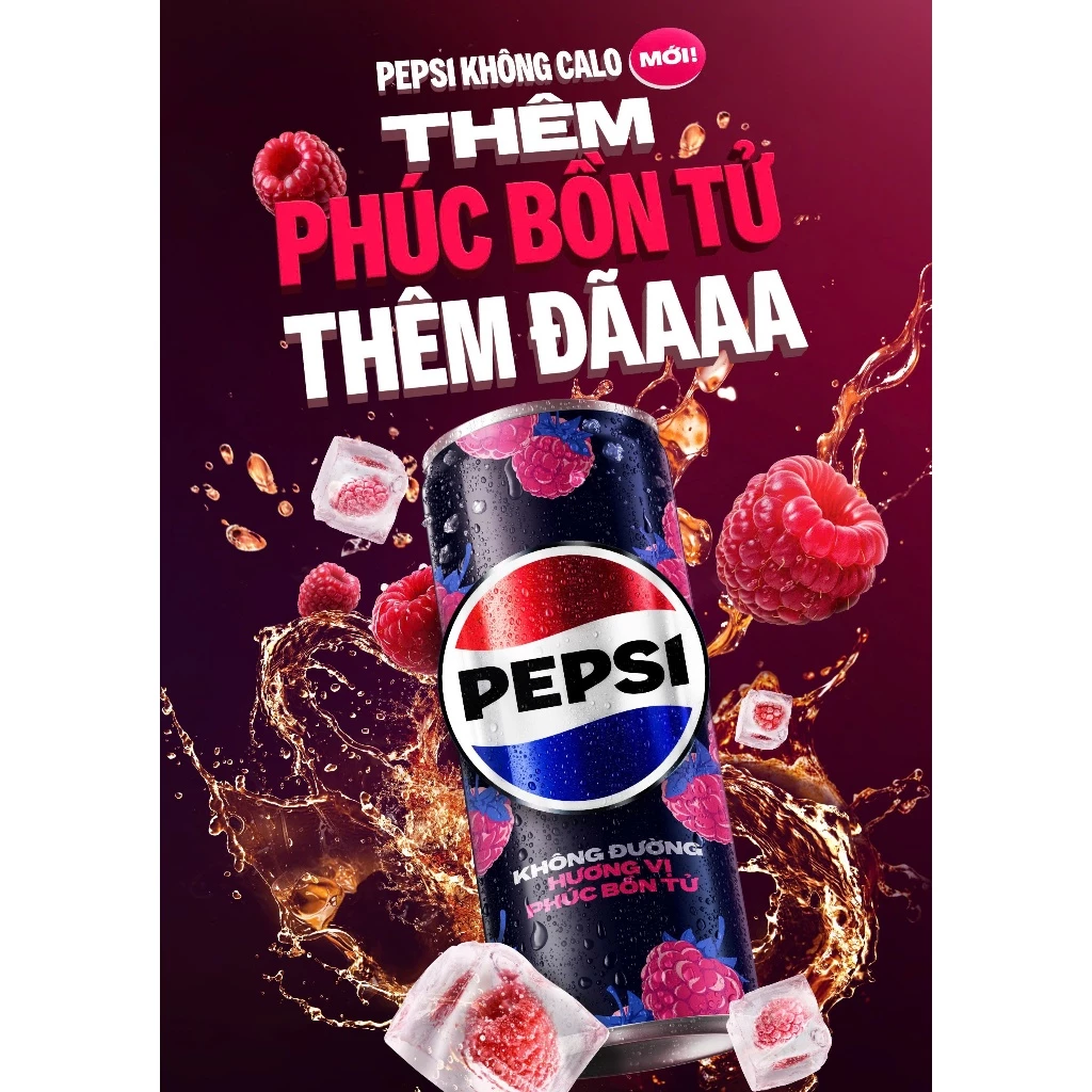  Thùng 24 Lon Nước Ngọt Giải Khát Có Gaz Pepsi Phúc Bồn Tử Không Calo, Không Đường (320ml/lon) 
