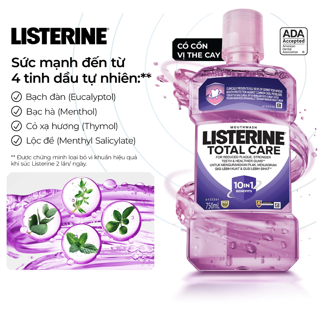  Nước súc miệng chăm sóc toàn diện Listerine Total Care Mouthwash 750ml 