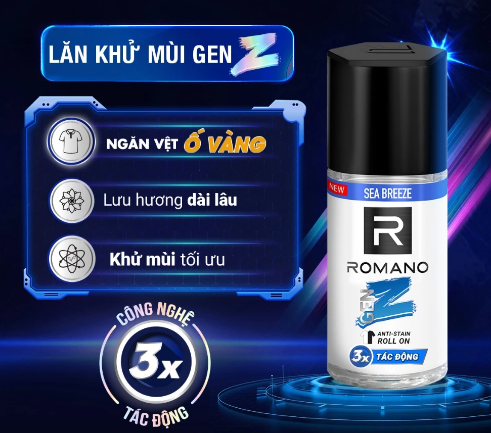  Lăn khử mùi Romano Gen Z Khử mùi vượt trội - Ngăn vệt ố vàng 40ml 