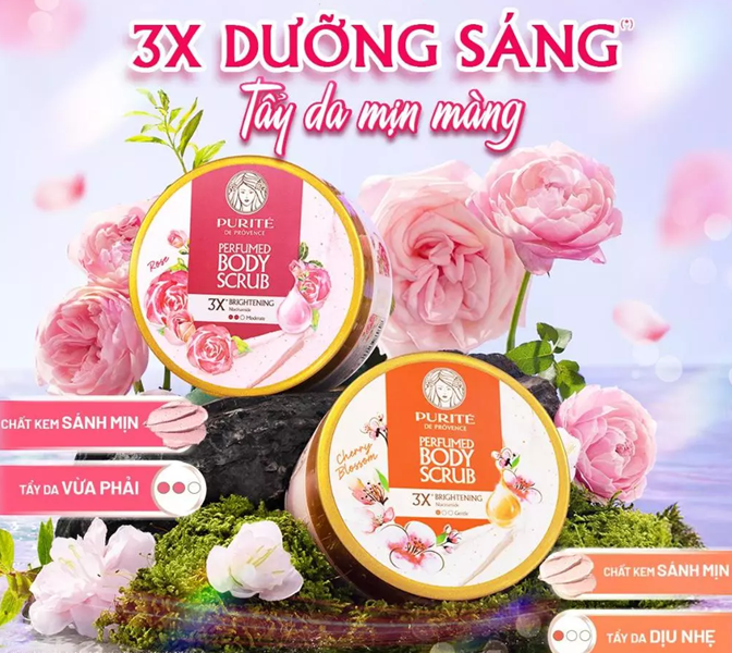  Tẩy Tế Bào Da Chết Dưỡng Sáng PURITÉ Hương Nước Hoa Hoa Anh Đào/ Hoa Hồng 220G 