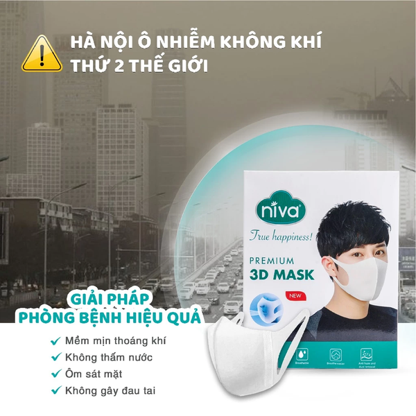  Khẩu Trang 3D Người Lớn Niva Hộp 10 Cái Cấu Trúc 3 Lớp Ngăn Bụi Mịn Kháng Khuẩn 