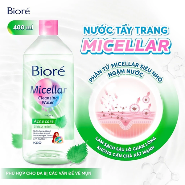  Biore Nước Tẩy Trang Hoàn Hảo Ngừa Mụn Biore Make Up Remover Perfect Cleansing Water Acne Care 400ml 