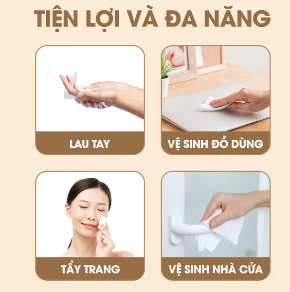  Khăn Cotton Đa Năng TOMIE Cao Cấp Rút Đáy Cotton 200x160mm 100 Tờ 