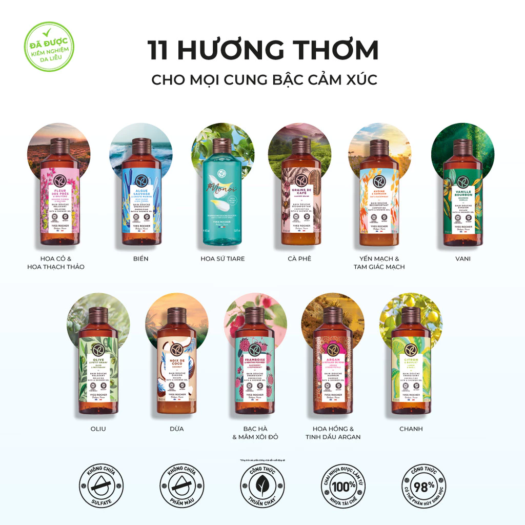  Sữa tắm thiên nhiên không Sulfate Yves Rocher nuôi dưỡng da mịn màng 400ml 
