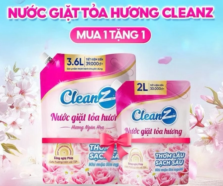 Combo Nước giặt xả tỏa hương CleanZ Công Nghệ Sạch Sâu túi 3.6L + túi 2L 