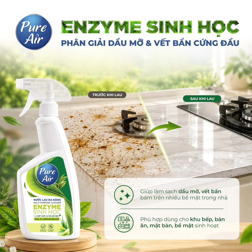  Nước Lau Đa Năng Enzyme Sinh Học Pure Air Chiết Xuất Lá Trà Lên Men Hỗ Trợ Làm Sạch Khử Mùi 460ml 