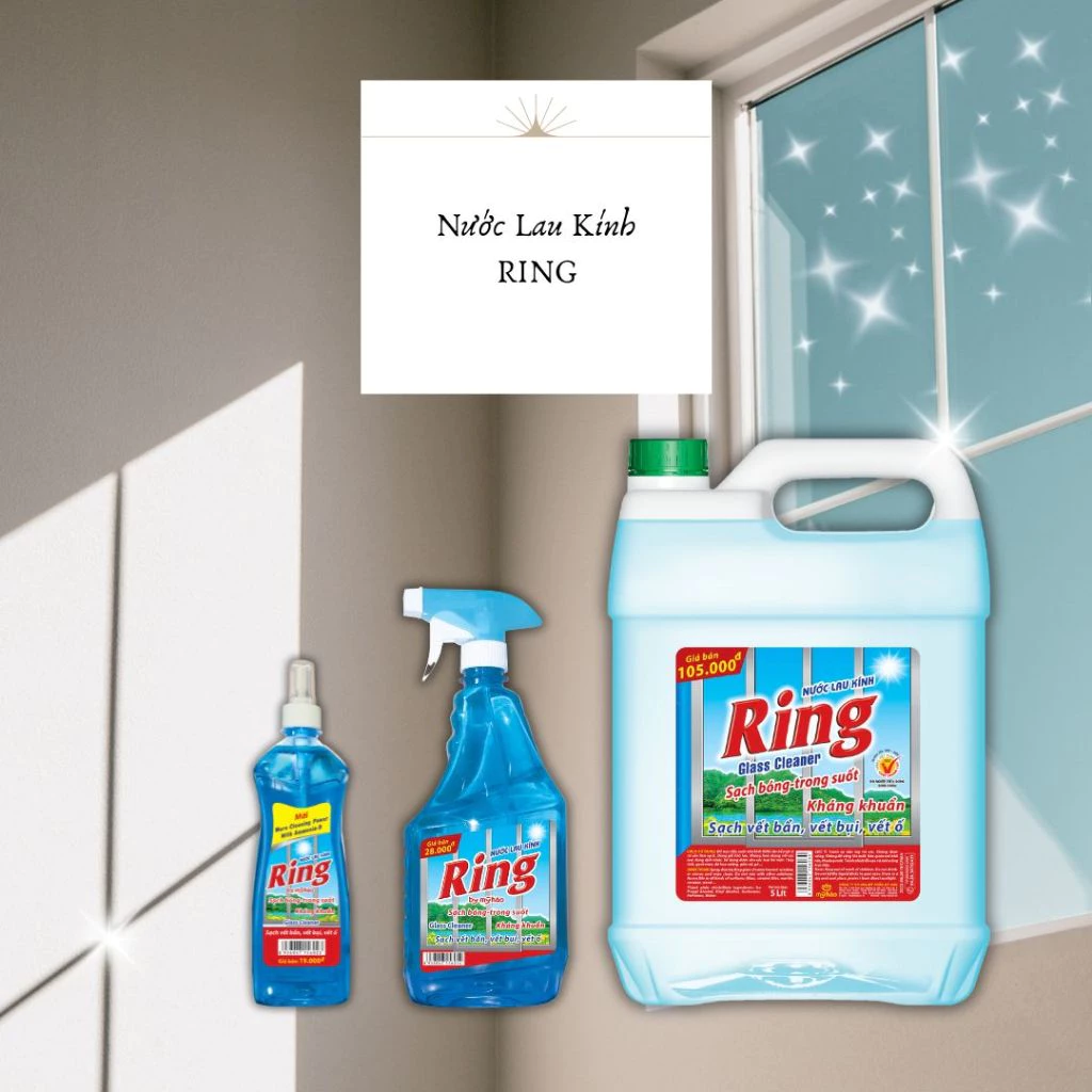  Nước Lau Kính Sạch Sáng Bóng Ring Không Để Lại Vết Ố Chai 500 - 750 - 5000 ML 