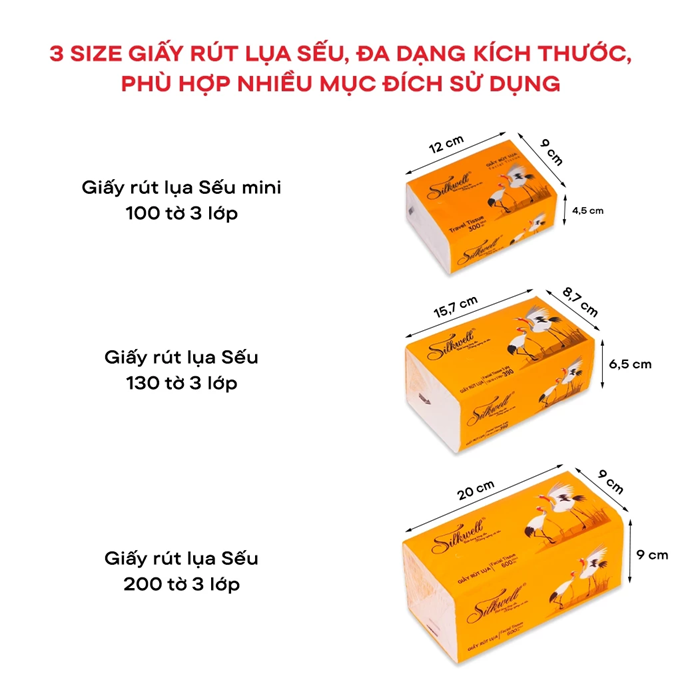  Giấy ăn rút lụa Silkwell Sếu mini 100 tờ 3 lớp siêu mịn siêu dai hàng Việt Nam cao cấp 