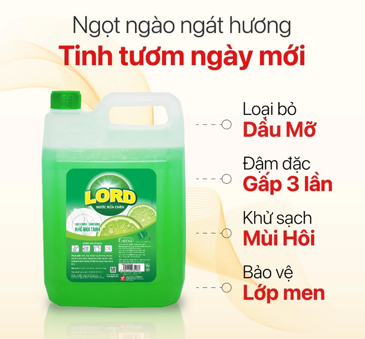  Nước Rửa Chén LORD Hương Chanh Tươi Mát Khử Mùi Hôi Đánh Bật Dầu Mỡ Dạng Chai Tiện Lợi 9.36 kg 