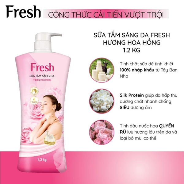  Sữa Tắm Sáng Da FRESH Hương Hoa Hồng / Ngọc Lan Tây / Hoa Tử Linh Lan Chai 1.2kg 