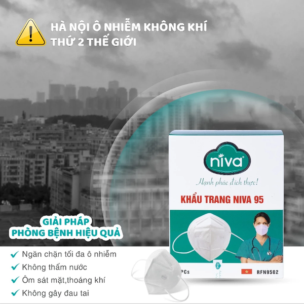 Khẩu Trang Niva 95 Hộp 10 Chiếc Ngăn Giọt Bắn, Lọc Vi Khuẩn, Không Gây Kích Ứng Da 